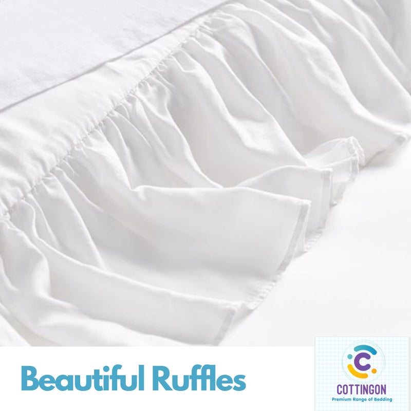 Cottingon Ruffled Bed Skirt with Split Corners-Dust Ruffle - 21" Drop 100% Microfiber Soft,Sheen & Luxurious Look - Bed Skirts (White -Queen) - Image 4